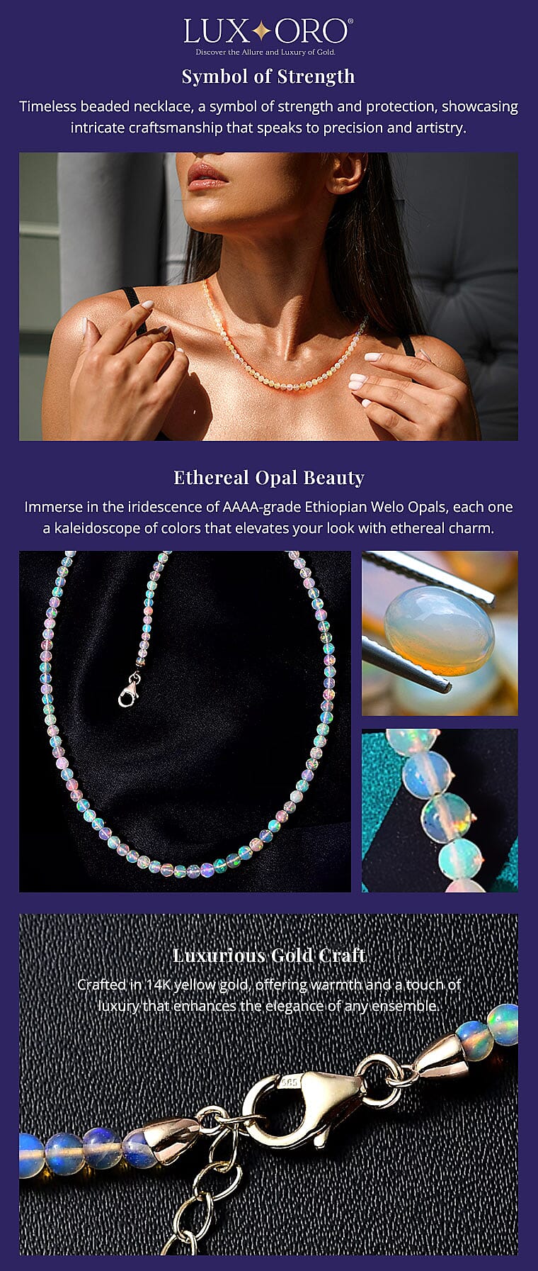 Luxoro AAAA Ethiopian Welo Opal Beaded Necklace in 14K Yellow Gold Banner