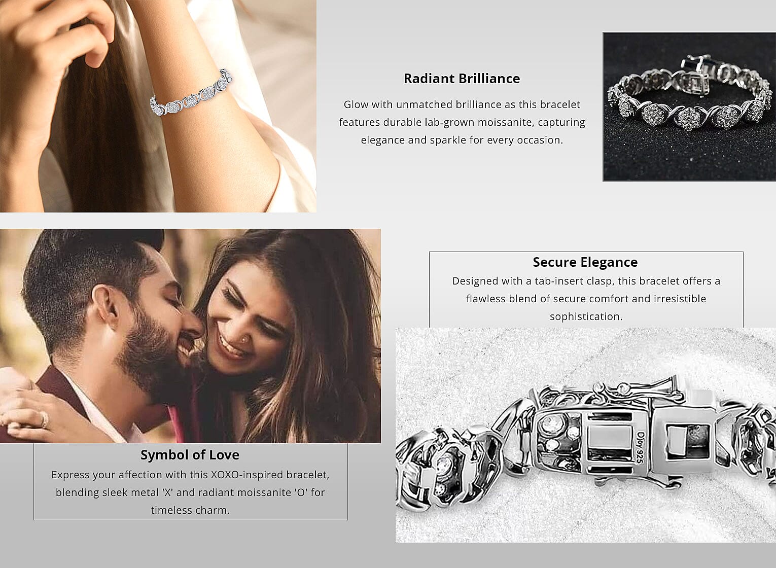 ★rosemont★ Silver Ribbon Bracelet RA24C46J Buy Moissanite XOXO Bracelet in Platinum Over Sterling