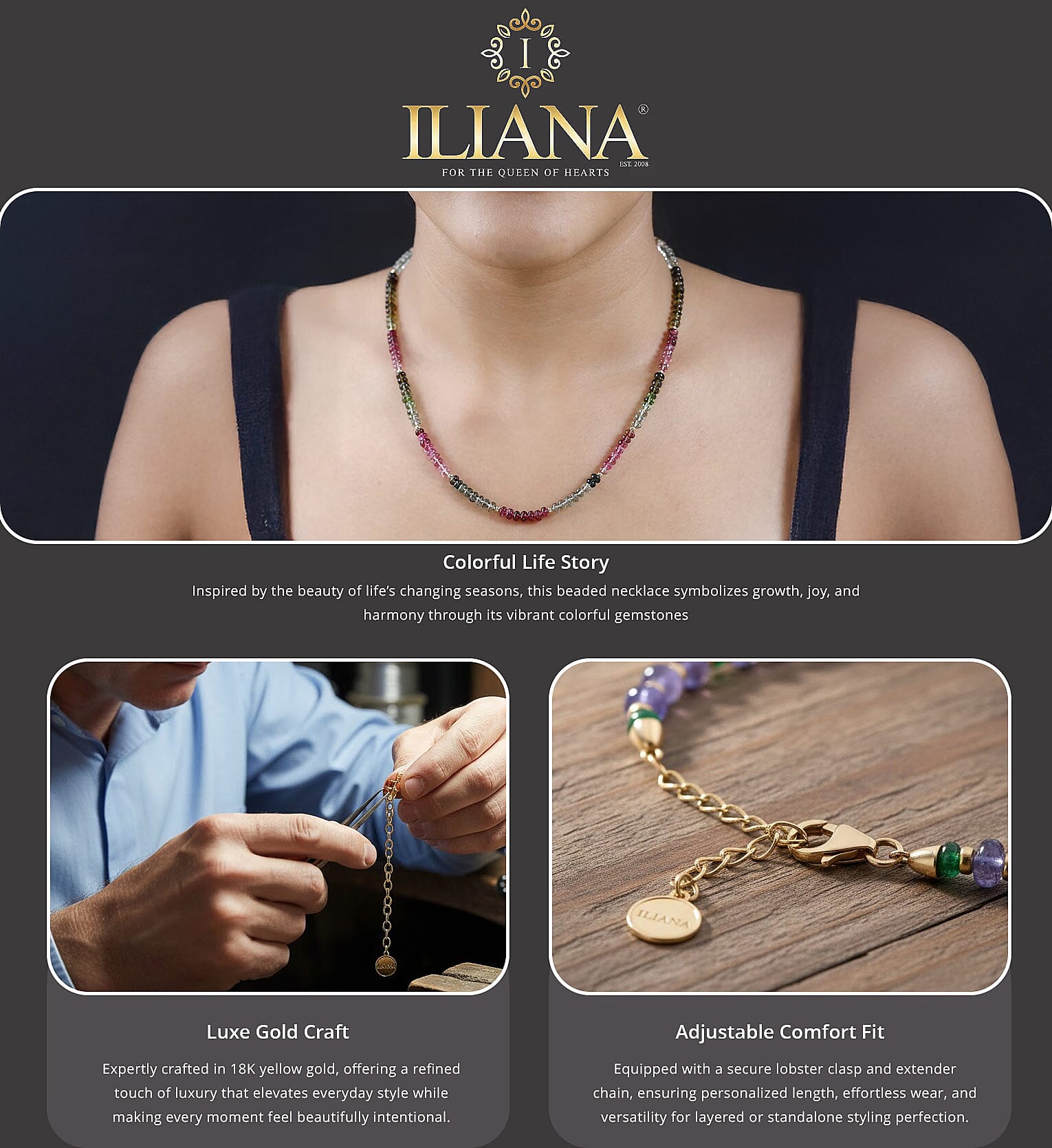 Certified & Appraised Iliana 18K Yellow Gold AAA Multi-Tourmaline Beaded Graduated Necklace 18-20 Inches 75.00 ctw Banner