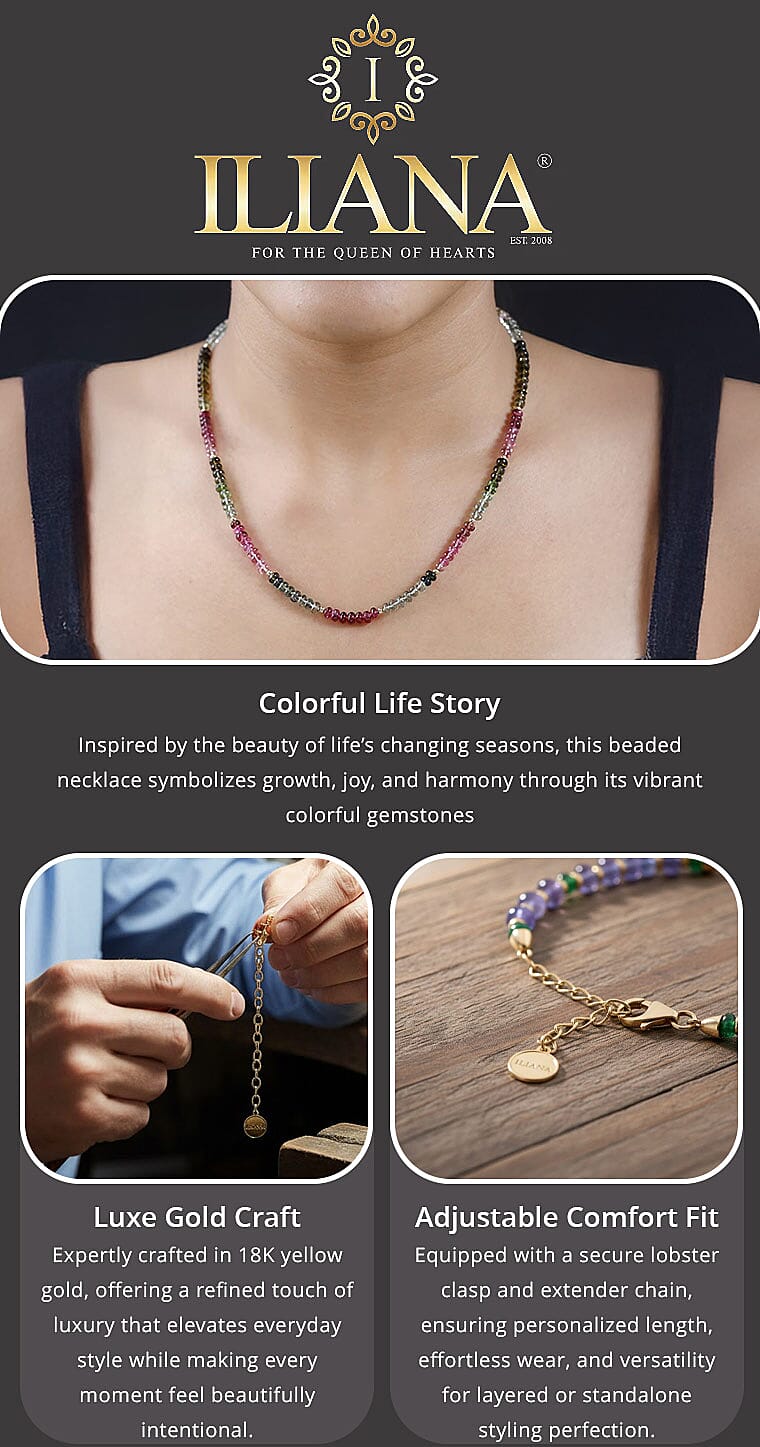 Certified & Appraised Iliana 18K Yellow Gold AAA Multi-Tourmaline Beaded Graduated Necklace 18-20 Inches 75.00 ctw Banner