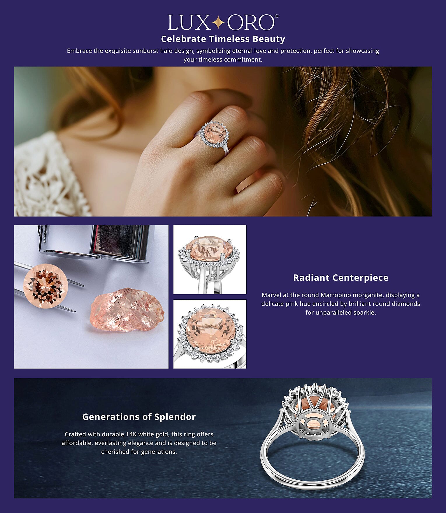 Luxoro AAA Marropino Morganite and Diamond Ring in 14K White Gold Banner