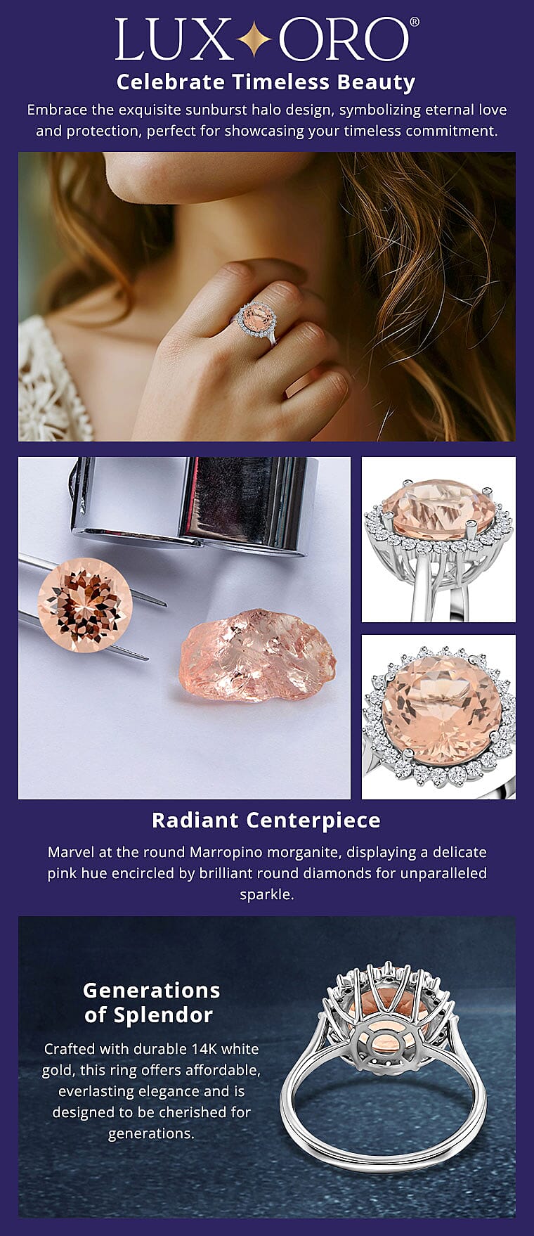 Luxoro AAA Marropino Morganite and Diamond Ring in 14K White Gold Banner