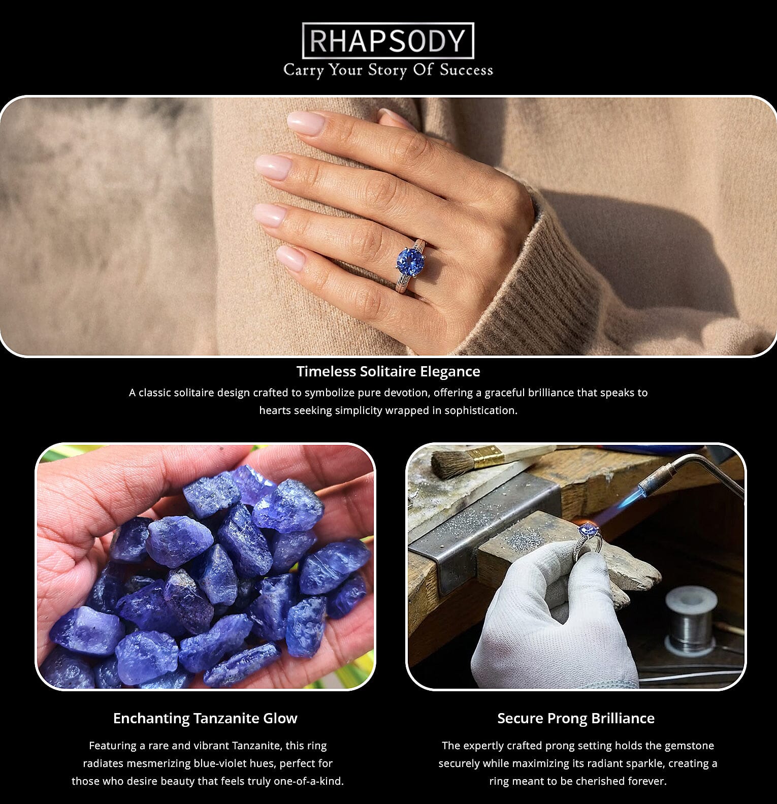 Certified & Appraised Rhapsody 950 Platinum AAAA Tanzanite Solitaire Ring 4.65 Grams 1.50 ctw (Del. in 10-15 Days) Banner