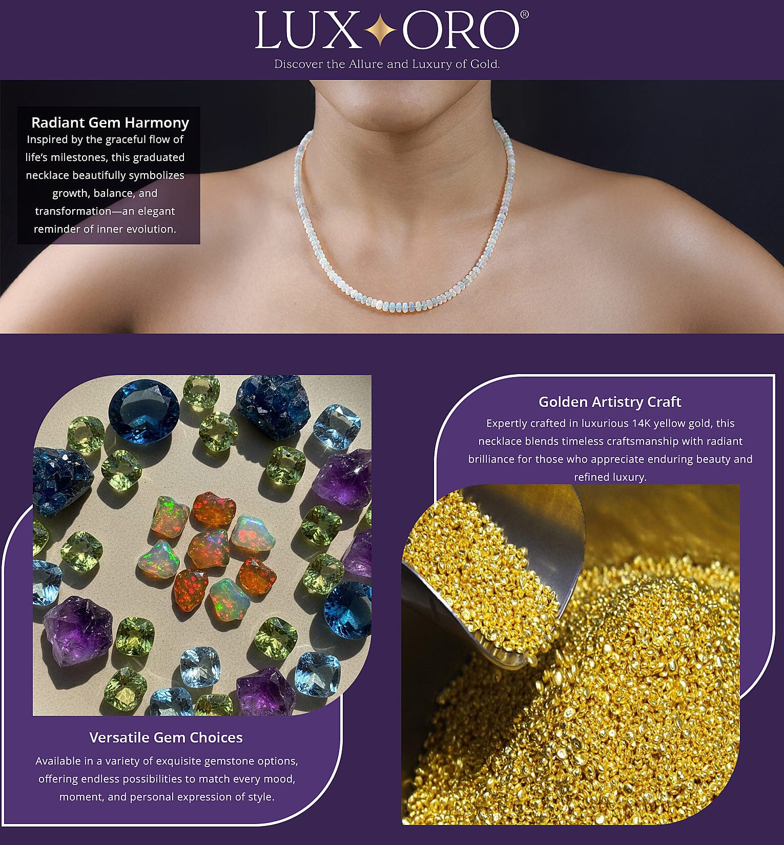 Certified & Appraised Luxoro 14K Yellow Gold AAA Ethiopian Welo Opal Beaded Graduated Necklace 18-20 Inches 45.00 ctw Banner