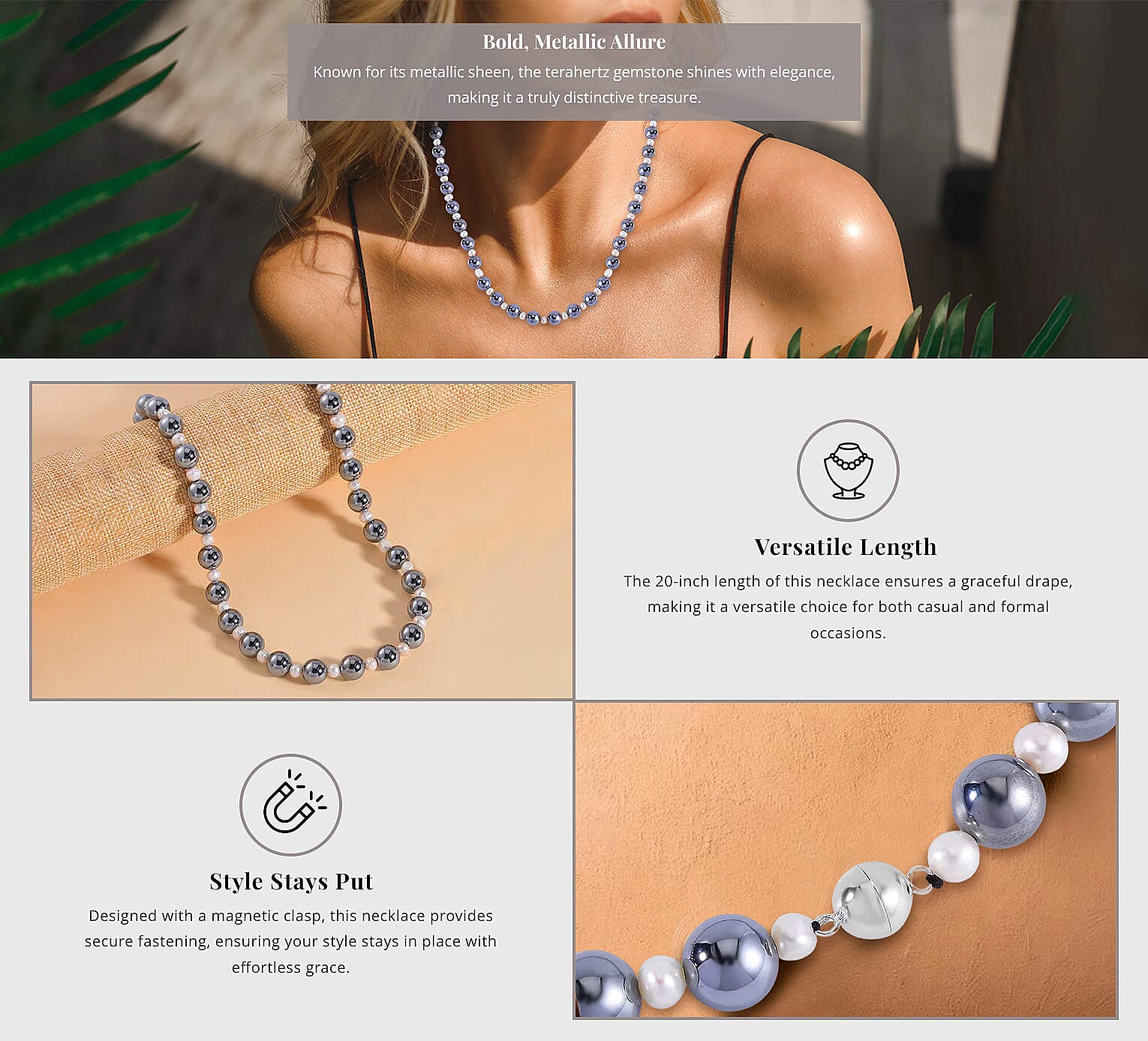 Terahertz and White Freshwater Pearl Beaded Necklace 20 Inches Banner