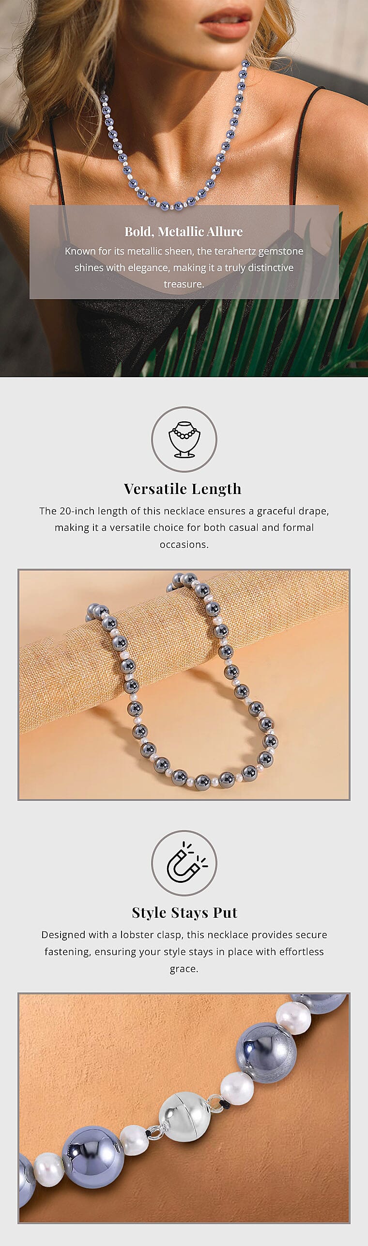 Terahertz and White Freshwater Pearl Beaded Necklace 20 Inches Banner