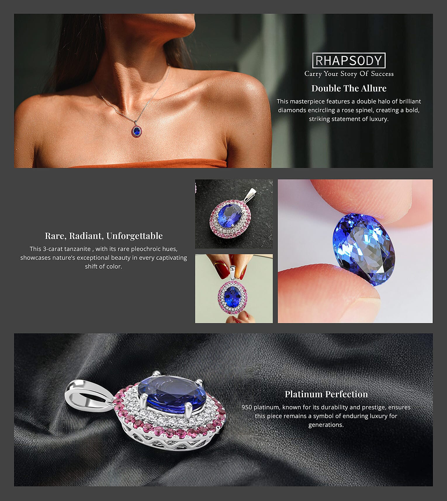 Rhapsody Tanzanite and Diamond Pendant in 950 Platinum Banner