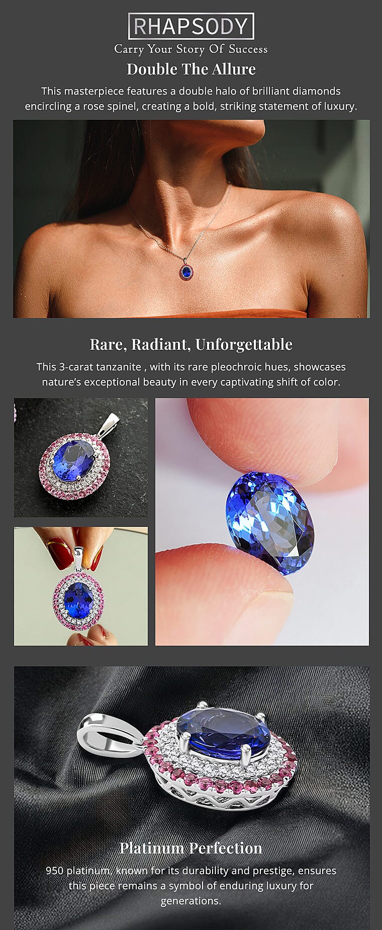 Rhapsody Tanzanite and Diamond Pendant in 950 Platinum Banner