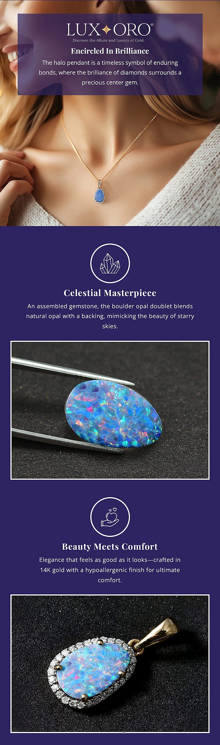 Luxoro Premium Boulder Opal Doublet and Diamond Pendant in 14K Yellow Gold Banner