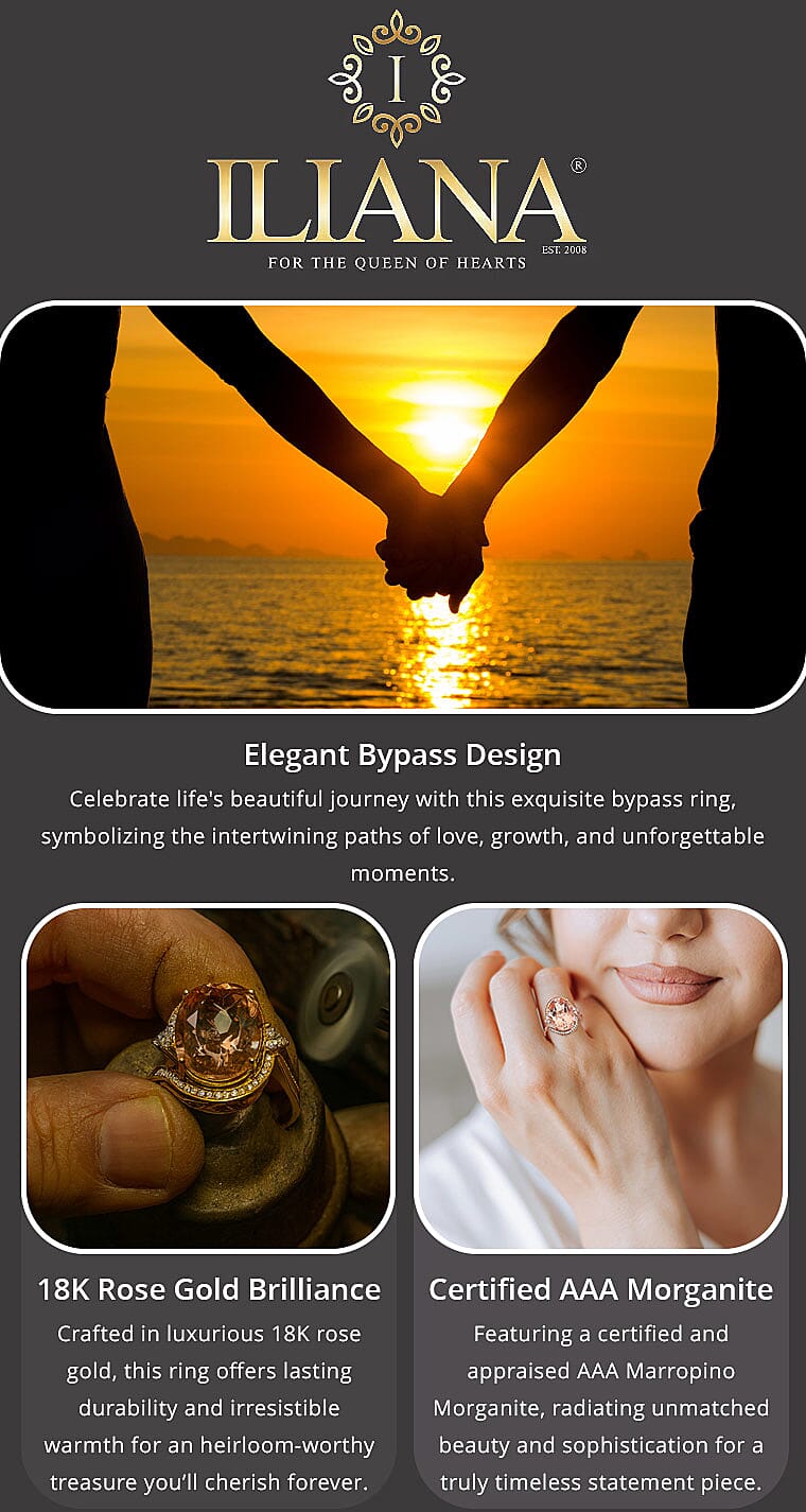 Certified & Appraised Iliana AAA Marropino Morganite and G-H SI Diamond 11.50 ctw Ring in 18K Rose Gold 6.65 Grams Banner