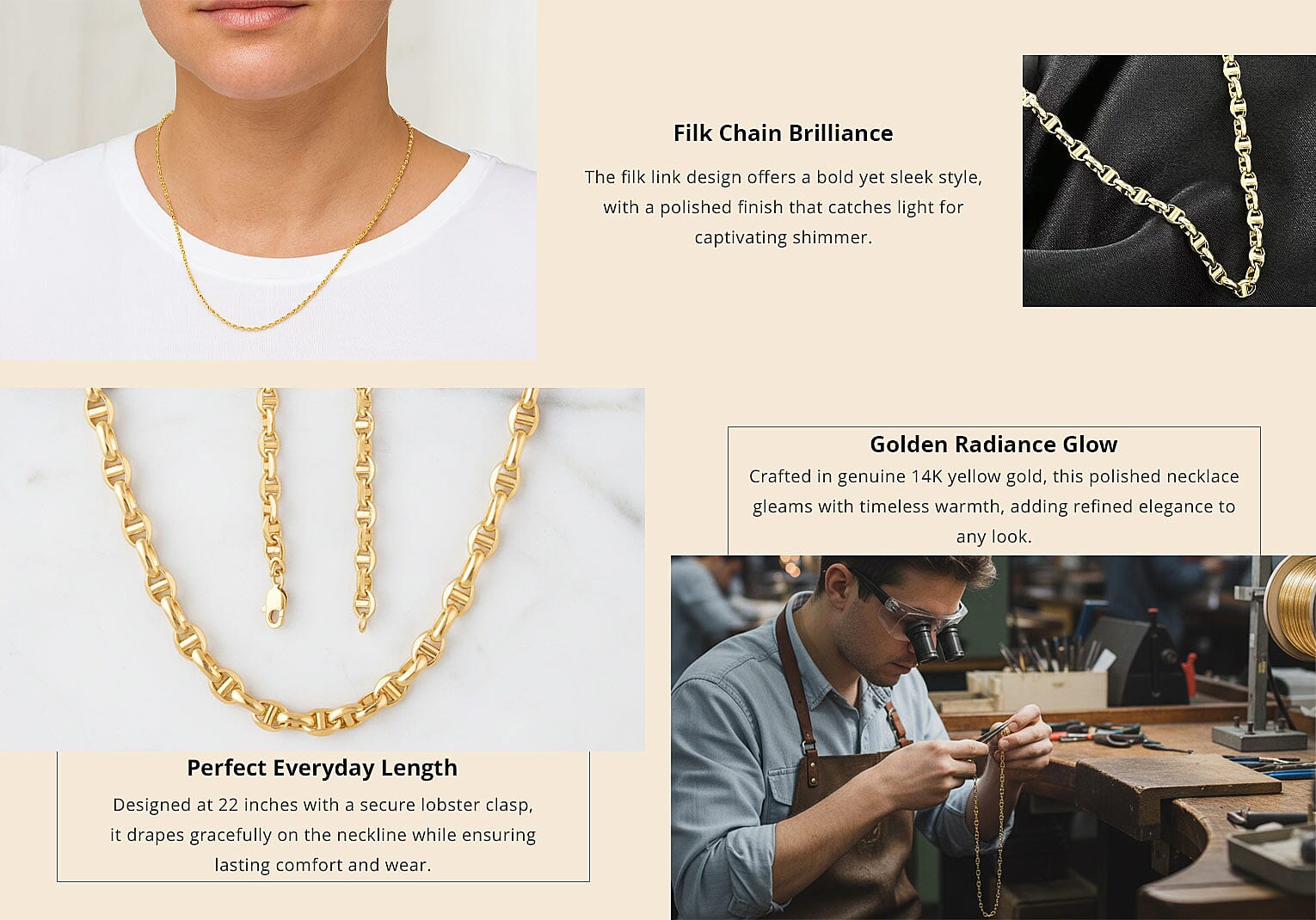 Polished 4mm Filk Chain Necklace in 14K Yellow Gold 8.85 Grams 22 Inches Banner