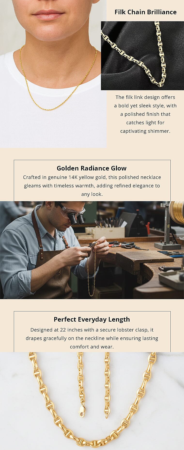 Polished 4mm Filk Chain Necklace in 14K Yellow Gold 8.85 Grams 22 Inches Banner