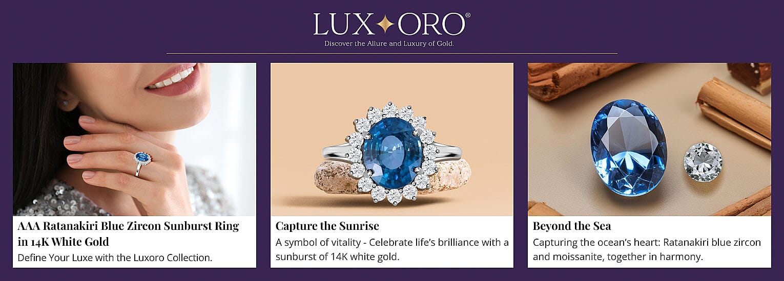 Luxoro AAA Ratanakiri Blue Zircon Sunburst Ring in 14K White Gold Banner