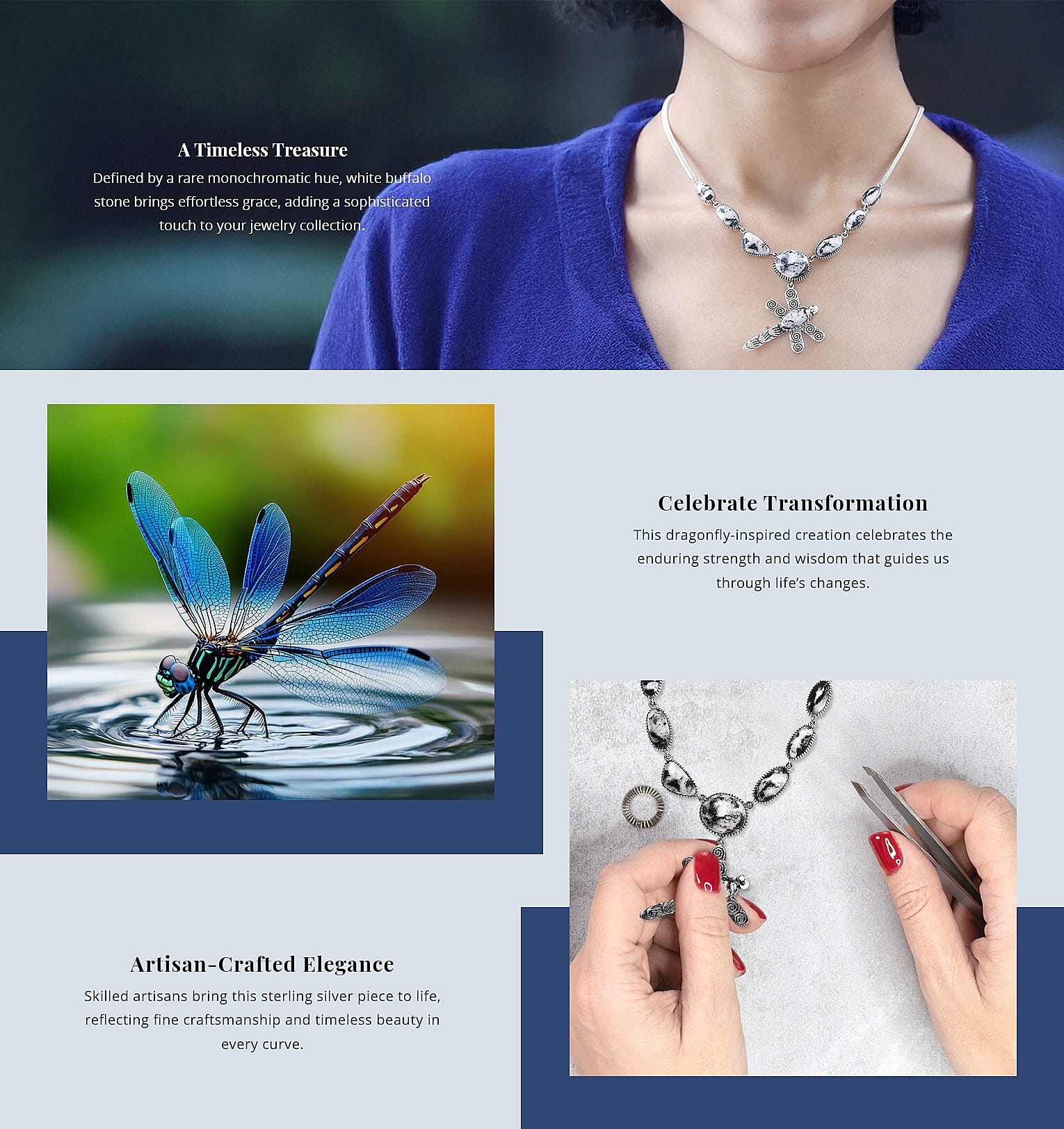 Artisan Crafted White Buffalo 31.50 ctw Dragonfly Necklace Banner