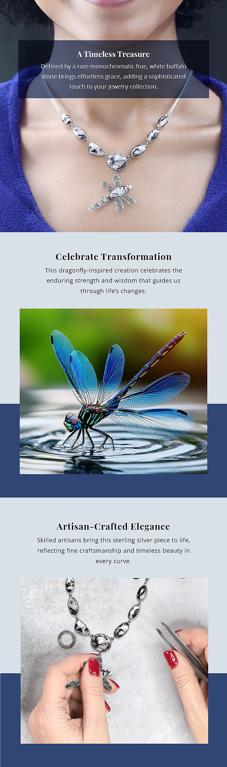 Artisan Crafted White Buffalo 31.50 ctw Dragonfly Necklace Banner