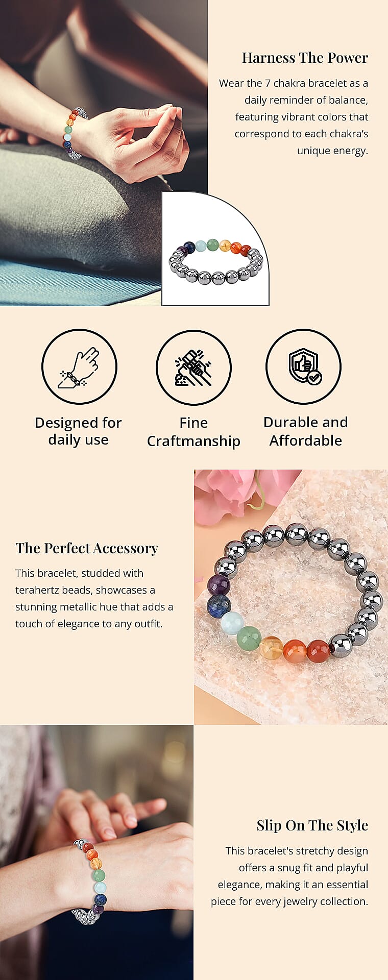 Seven Chakra Terahertz 140.00 ctw Beaded Stretch Bracelet Banner