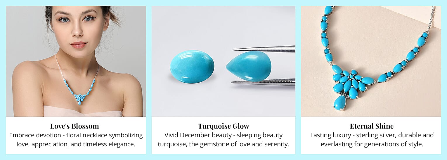 Sleeping Beauty Turquoise Floral Necklace in Platinum Over Sterling Silver Banner