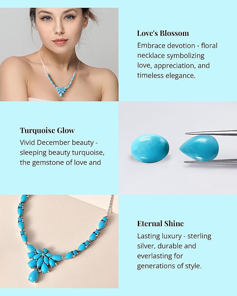 Sleeping Beauty Turquoise Floral Necklace in Platinum Over Sterling Silver Banner