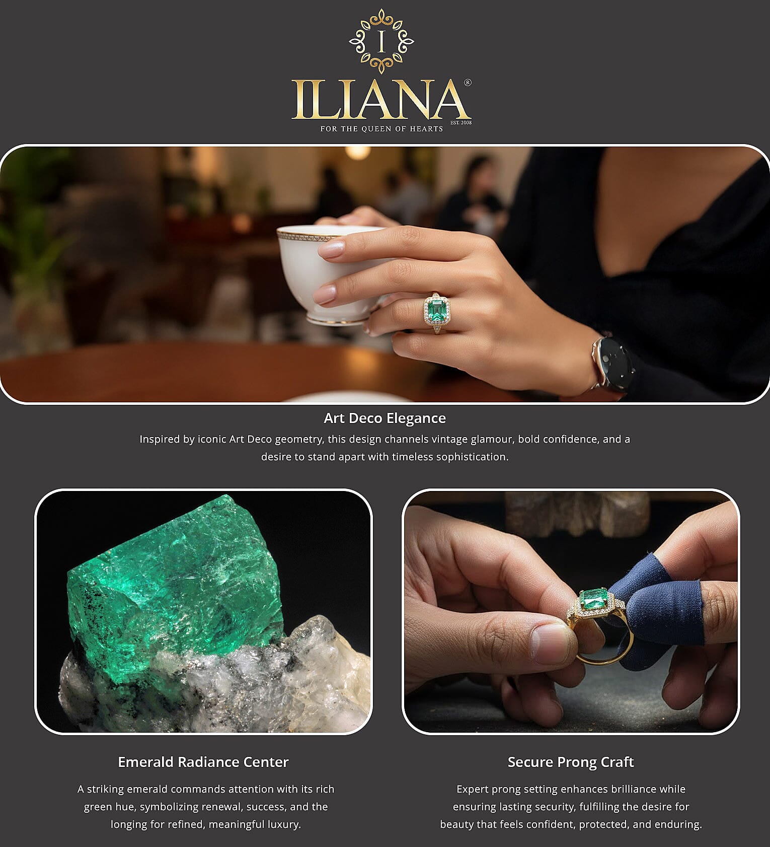One Of A Kind Certified and Appraised Iliana AAA Boyaca Colombian Emerald and SI Diamond 2.10 ctw Ring in 18K Yellow Gold 4.55 Grams Banner