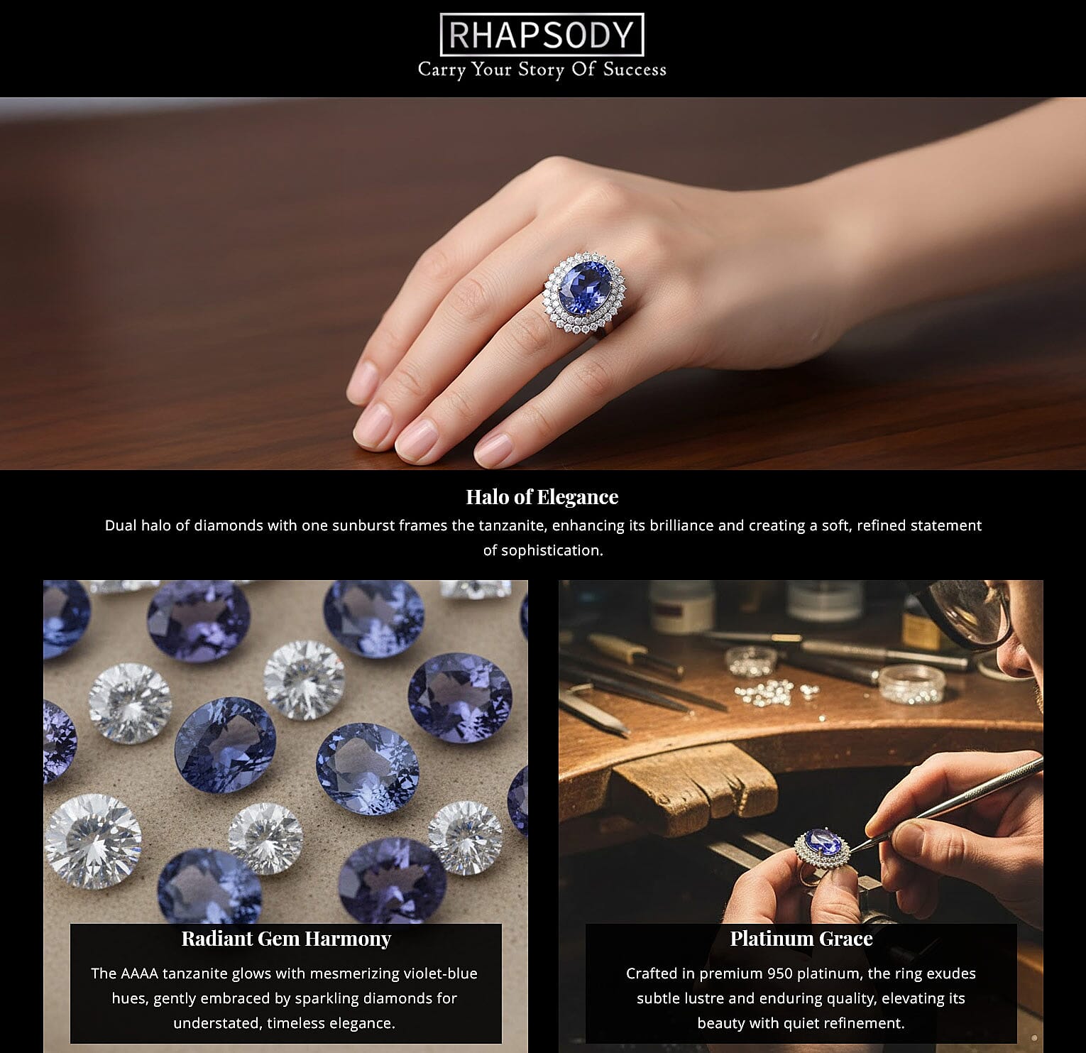 Certified & Appraised Rhapsody AAAA Tanzanite and E-F VS Diamond 12.00 ctw Ring in 950 Platinum 11.50 Grams Banner