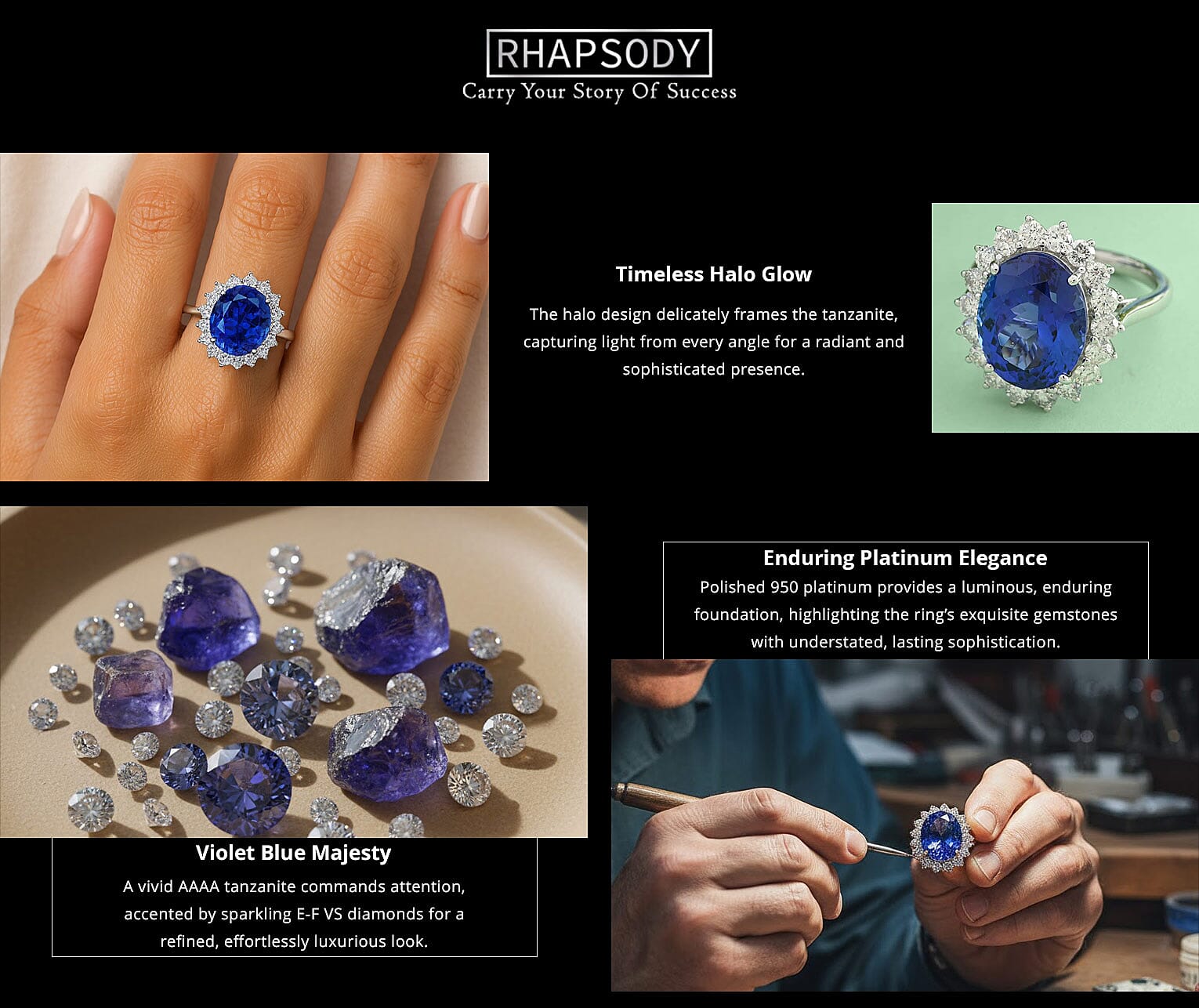 Certified & Appraised Rhapsody 950 Platinum AAAA Tanzanite and E-F VS Diamond Sunburst Ring 9.26 Grams 11.25 ctw Banner