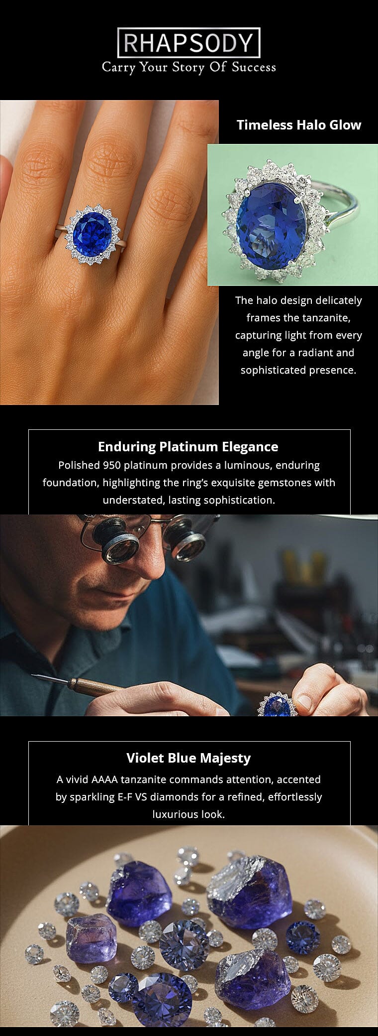 Certified & Appraised Rhapsody 950 Platinum AAAA Tanzanite and E-F VS Diamond Sunburst Ring 9.26 Grams 11.25 ctw Banner