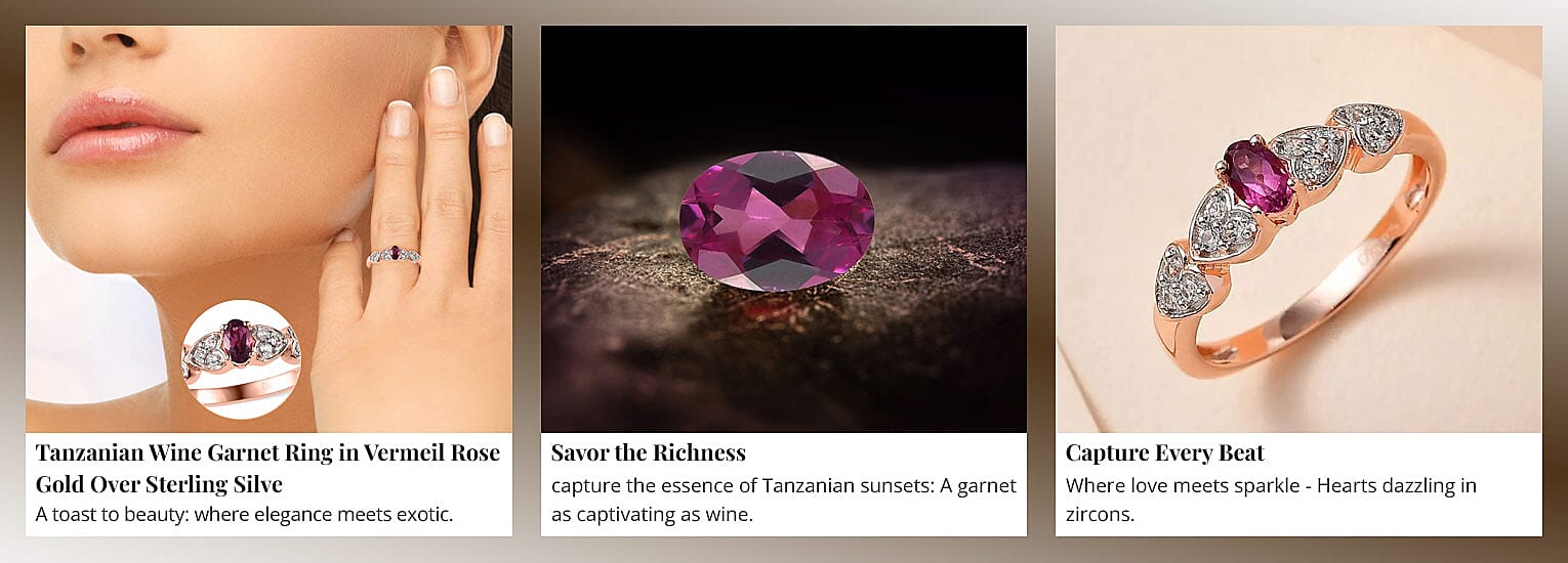 Tanzanian Wine Garnet Ring in Vermeil Rose Gold Over Sterling Silve Banner
