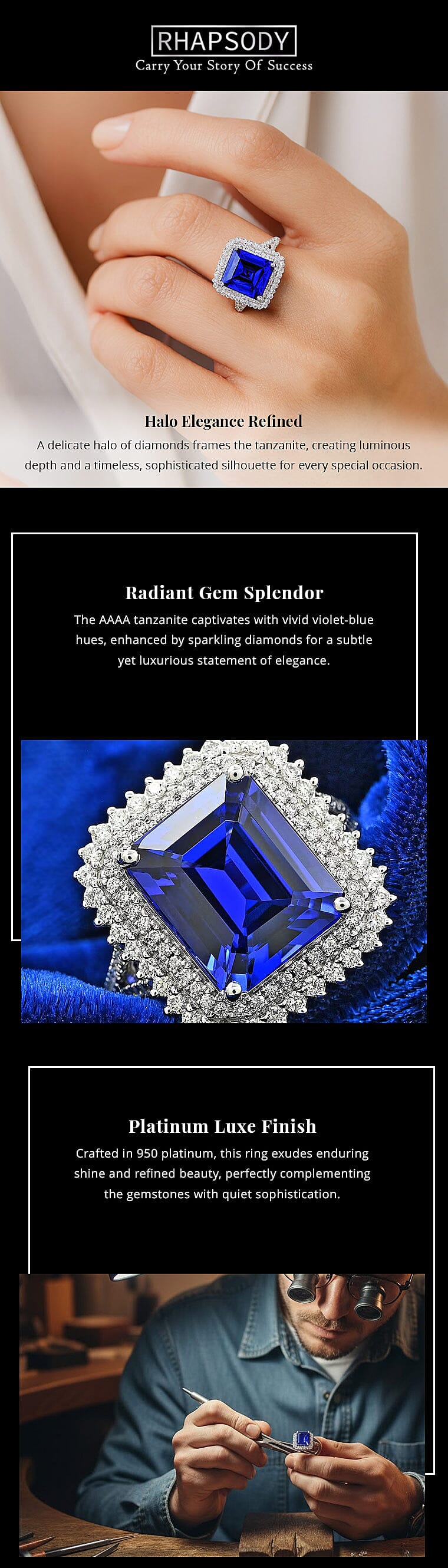 Certified & Appraised Rhapsody 950 Platinum AAAA Tanzanite and E-F VS Diamond Ring 9.95 Grams 7.60 ctw Banner