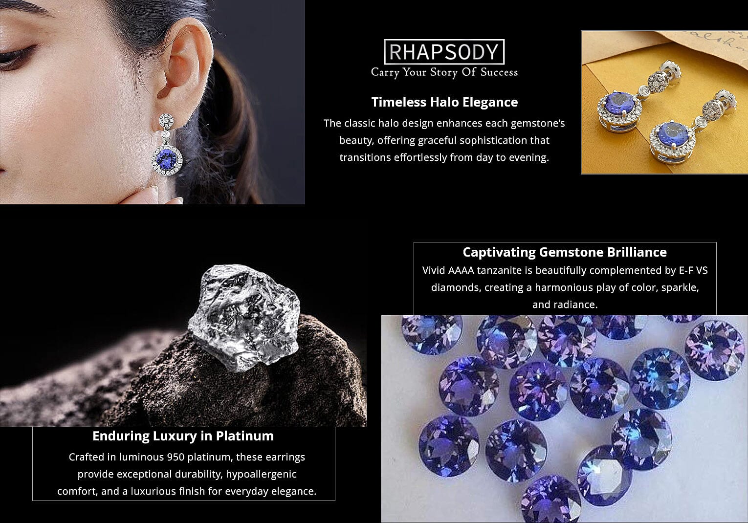 Certified & Appraised Rhapsody 950 Platinum AAAA Tanzanite and E-F VS Diamond Halo Earrings 2.25 ctw Banner