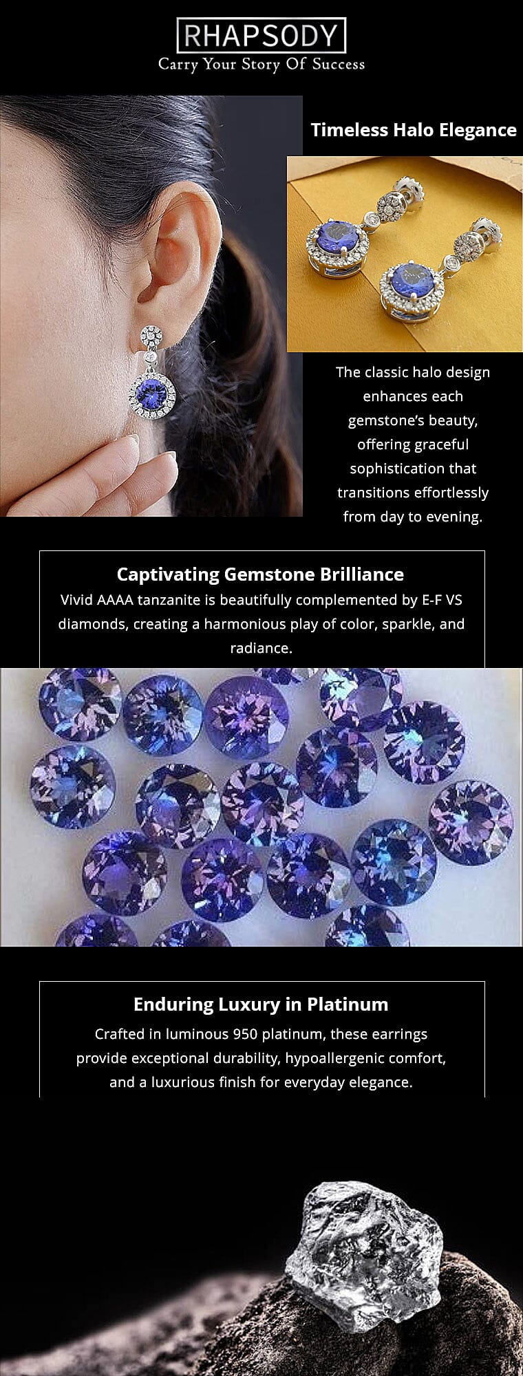 Certified & Appraised Rhapsody 950 Platinum AAAA Tanzanite and E-F VS Diamond Halo Earrings 2.25 ctw Banner