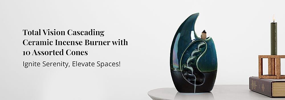 Total Vision Cascading Ceramic Incense Burner with 10 Assorted Cones Banner