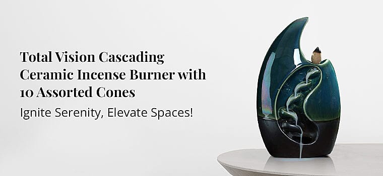 Total Vision Cascading Ceramic Incense Burner with 10 Assorted Cones Banner