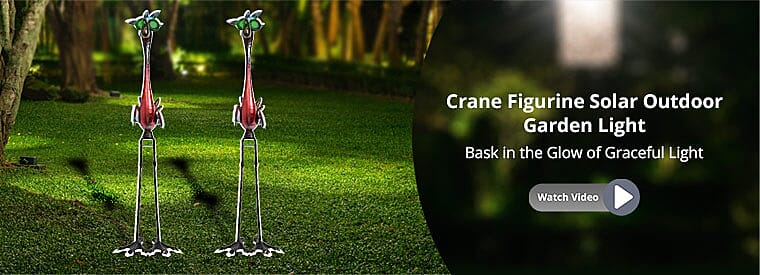 Crane Figurine Solar Outdoor Garden Light Banner