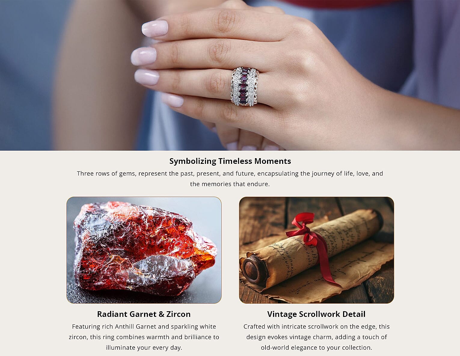 Anthill Garnet and White Zircon Ring in Vermeil Rose Gold and Platinum Over Sterling Silver 3.30 ctw Banner