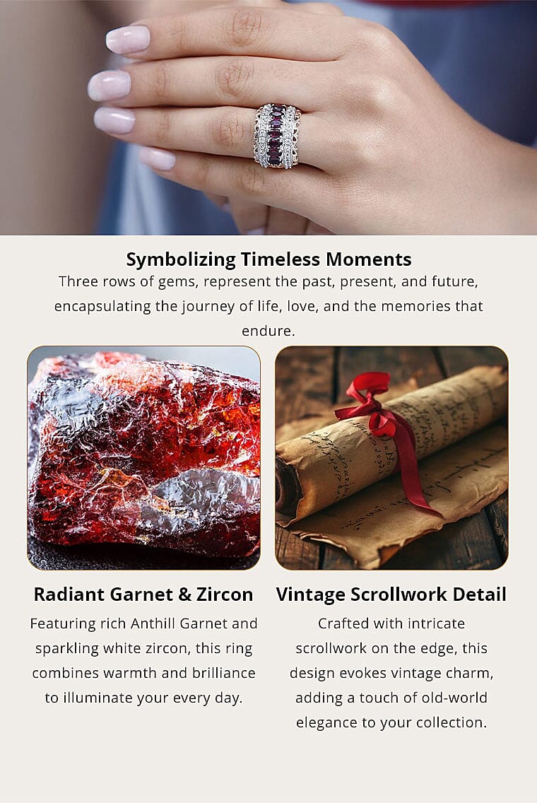 Anthill Garnet and White Zircon Ring in Vermeil Rose Gold and Platinum Over Sterling Silver 3.30 ctw Banner