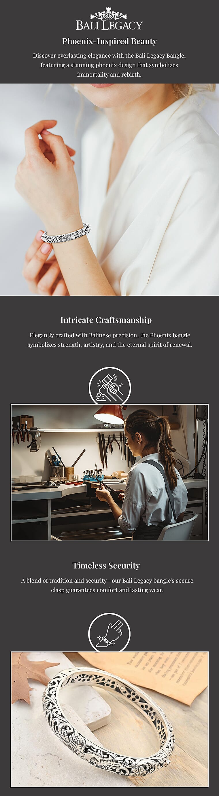 Bali Legacy Phoenix Bangle Bracelet in Sterling Silver 42.75 Grams (7.25 In)Banner