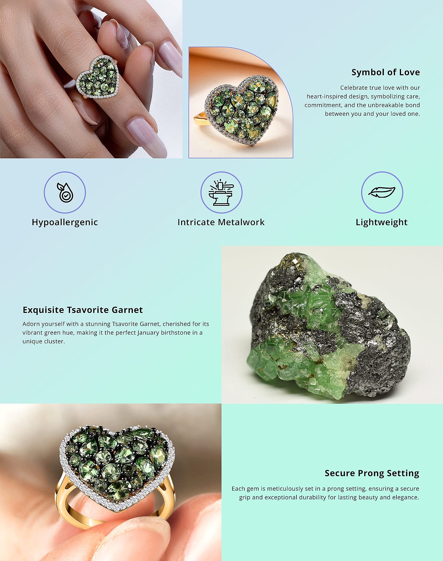 Tsavorite Garnet and Moissanite 2.50 ctw Heart Ring in Vermeil Yellow Gold Over Sterling Silver Banner