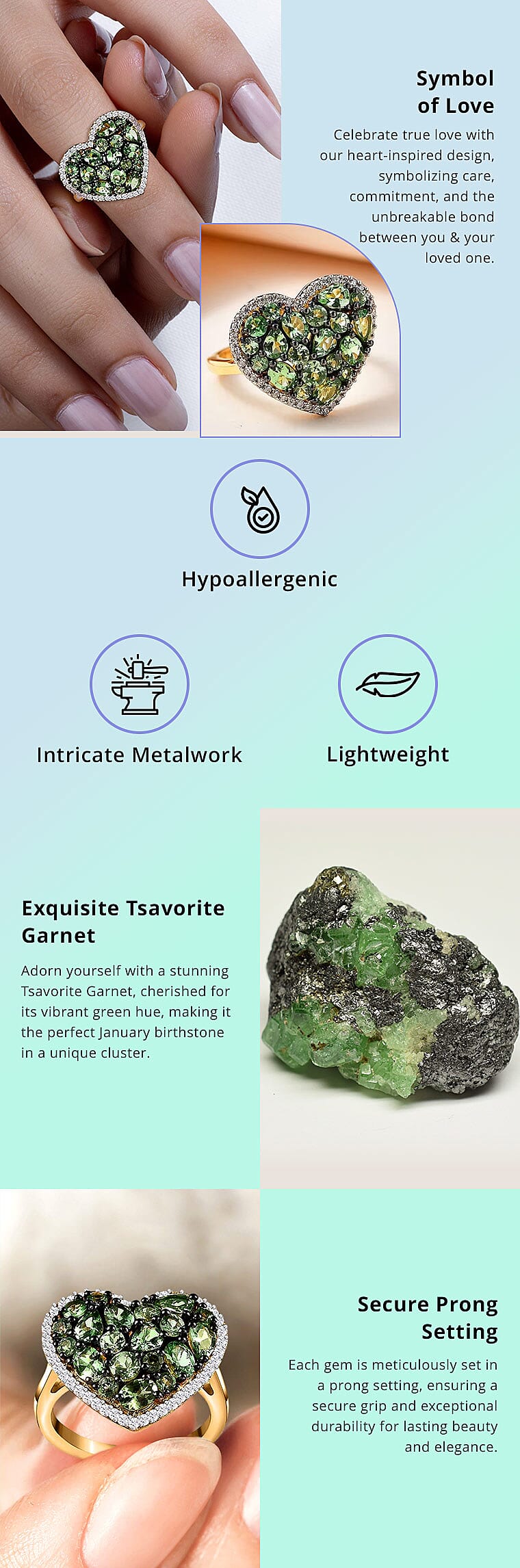 Tsavorite Garnet and Moissanite 2.50 ctw Heart Ring in Vermeil Yellow Gold Over Sterling Silver Banner