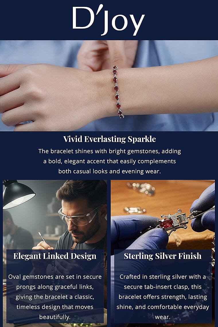 D'Joy Mozambique Garnet Bracelet in Platinum Over Sterling Silver (7.25 In) 12.50 ctw Banner