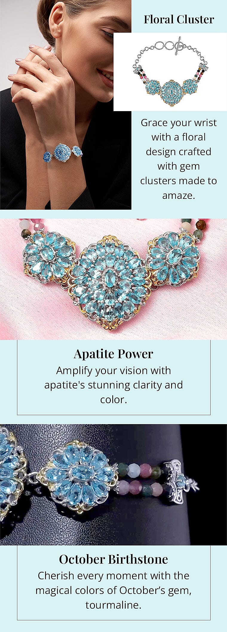 Madagascar Paraiba Apatite and Multi-Tourmaline Toggle Clasp Bracelet in Vermeil YG and Platinum Over Sterling Silver Banner