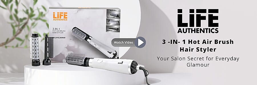 Life Authentics 3 -IN- 1 Hot Air Brush Hair Styler Banner