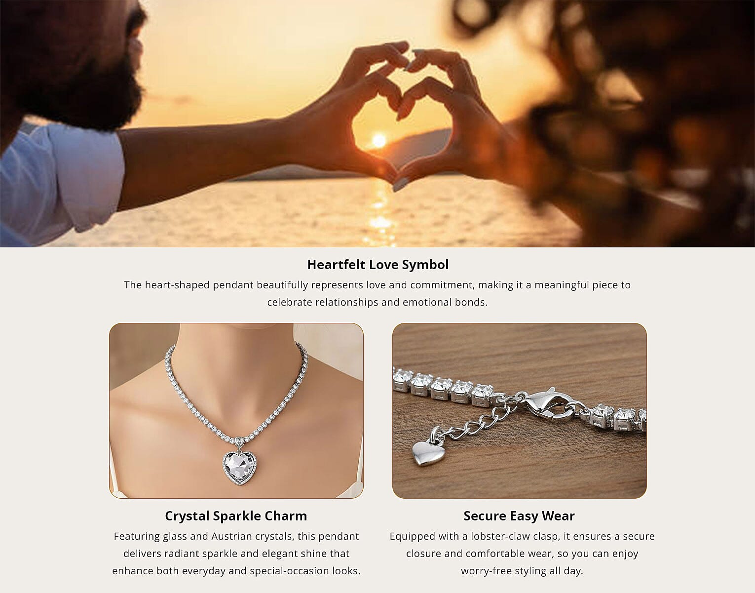 White Glass and Austrian Crystal Heart Necklace 20-22 Inches in Silvertone Banner