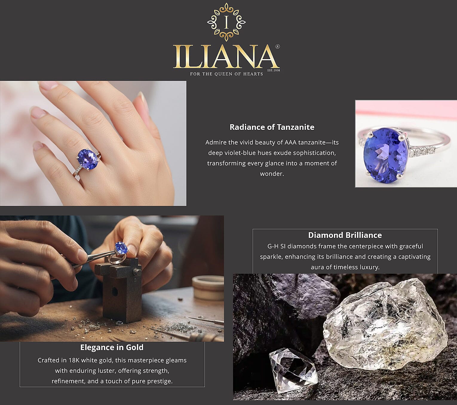 Certified & Appraised Iliana 18K White Gold AAA Tanzanite and G-H SI Diamond Ring 3.50 ctw Banner
