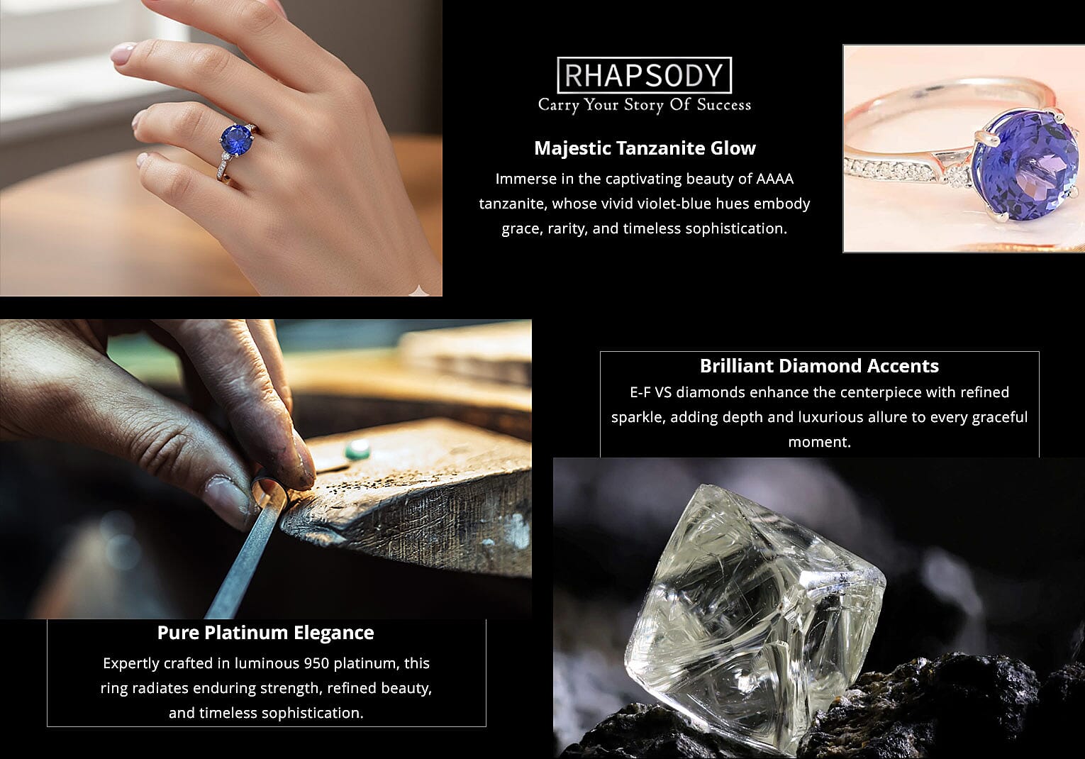 Rhapsody Certified & Appraised AAAA Tanzanite Ring, E-F VS Diamond Accent Ring, 950 Platinum Ring, Wedding Ring 4.80 Grams 3.25 ctw Banner