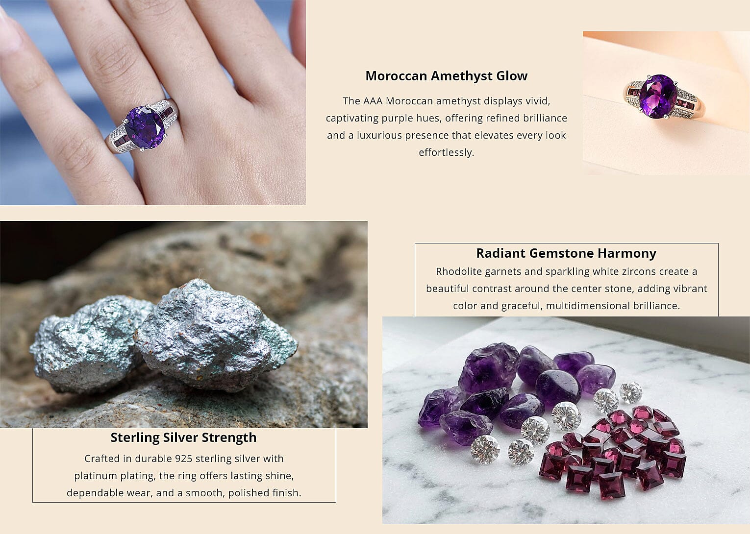 AAA Moroccan Amethyst and Multi Gemstone Ring in Platinum Over Sterling Silver 6.15 ctw Banner