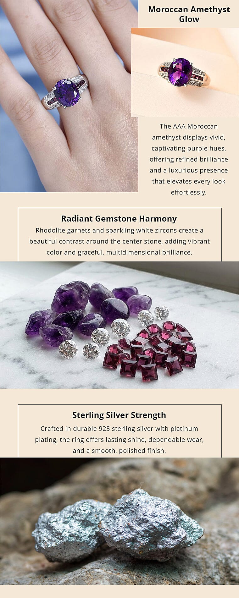 AAA Moroccan Amethyst and Multi Gemstone Ring in Platinum Over Sterling Silver 6.15 ctw Banner