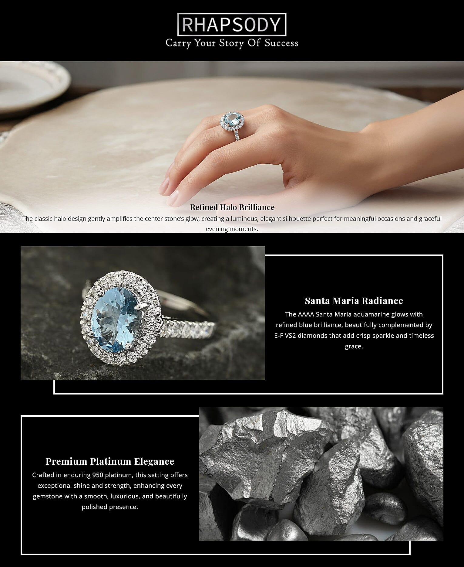 Certified & Appraised Rhapsody AAAA Santa Maria Aquamarine and E-F VS2 Diamond 2.50 ctw Halo Ring in 950 Platinum 6 Grams Banner