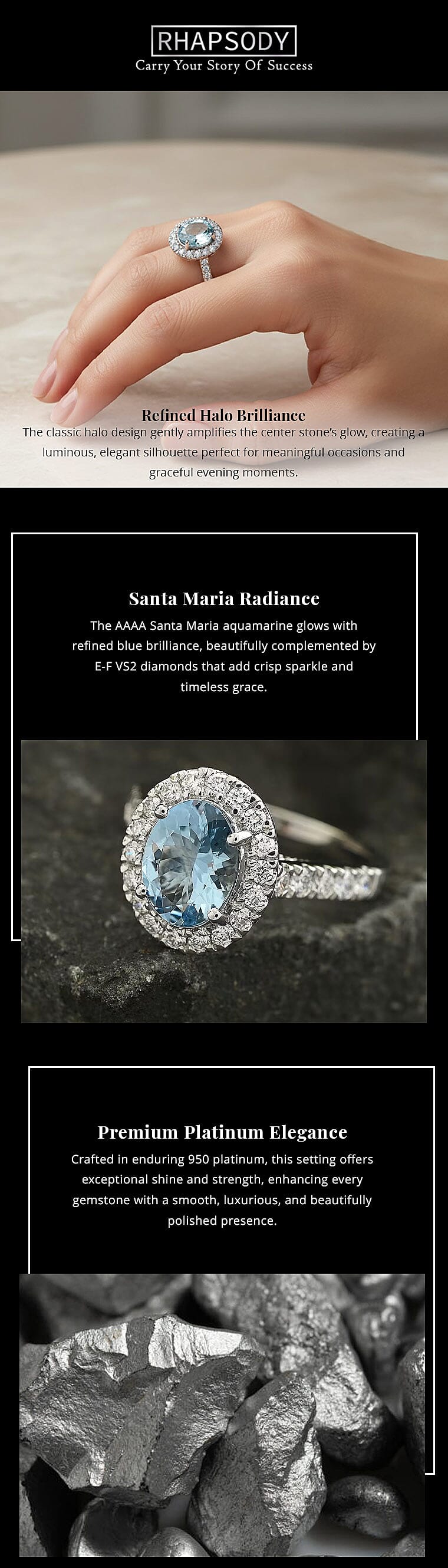 Certified & Appraised Rhapsody AAAA Santa Maria Aquamarine and E-F VS2 Diamond 2.50 ctw Halo Ring in 950 Platinum 6 Grams Banner