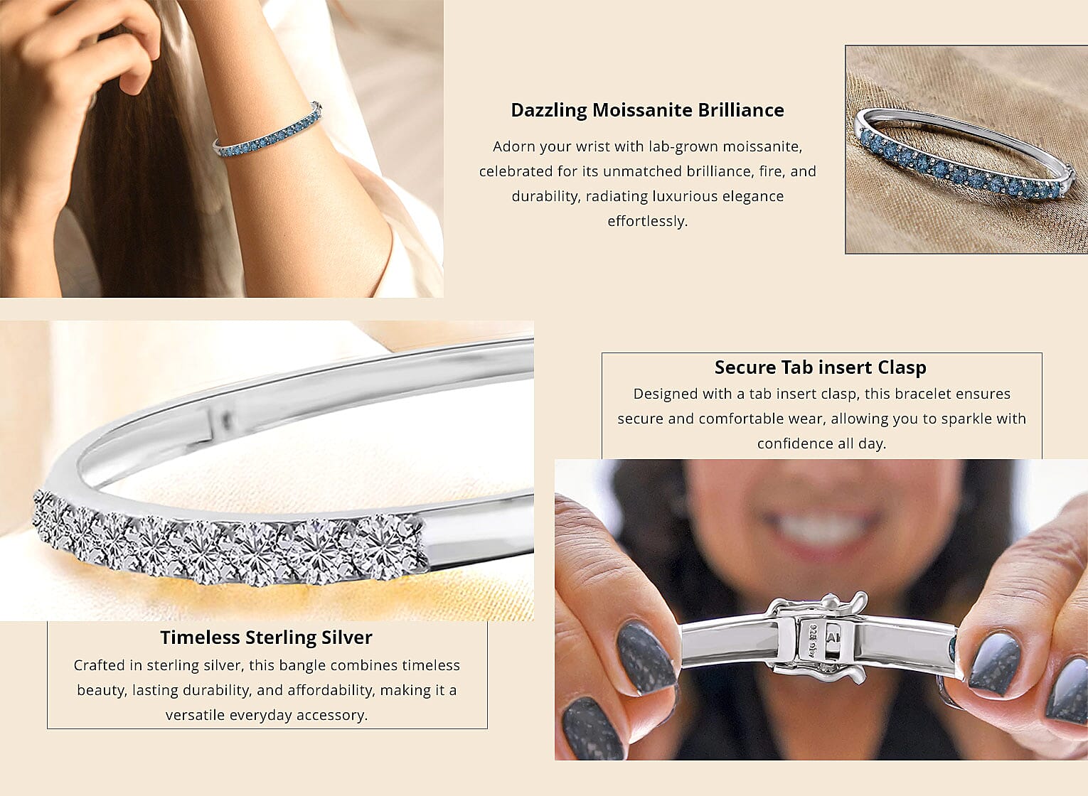 Blue Moissanite Bangle Bracelet in Platinum Over Sterling Silver Banner