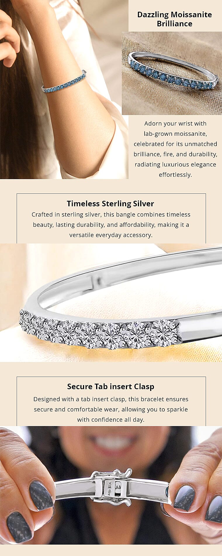 Blue Moissanite Bangle Bracelet in Platinum Over Sterling Silver Banner